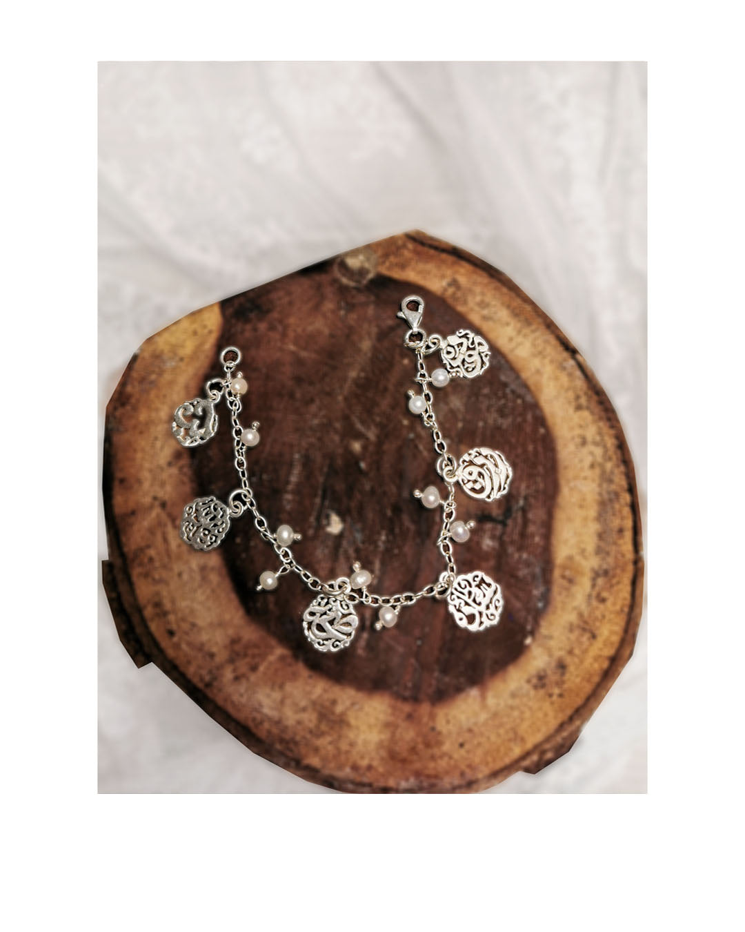 white pearls with names bracelet